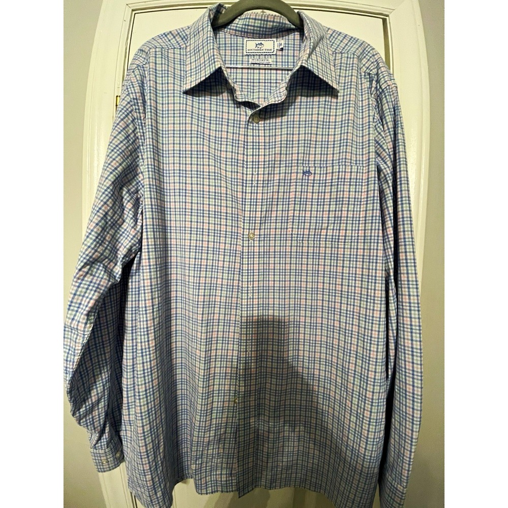 Southern Tide Intercoastal Classic Fit Blue Pink Plaid LS Button-Up Shirt XL